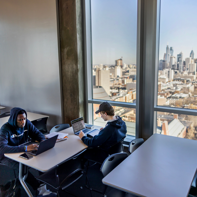 Students Studying in Harnwell Rooftop Lounge